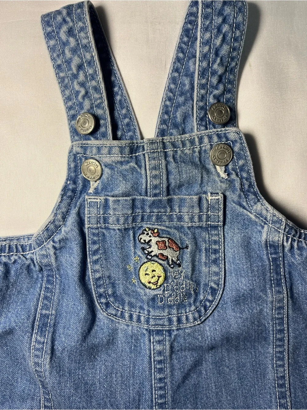 Vintage Carter’s Classic Hey Diddle Diddle Blue Jean Overalls 3/6M Nursery